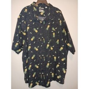 Haggar‎ Big Mens Black Yellow Pineapple Print Button-Up Shirt Size 4XL